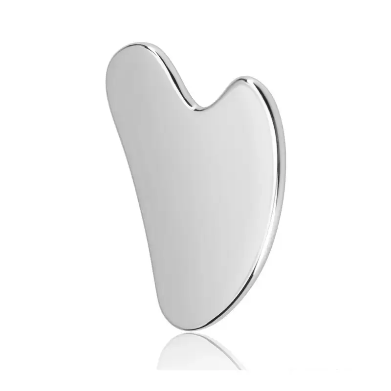 Stainless Steel Gua Sha Facial Lifting Tool, used for sculpting the skin. High-quality facial massage tool that enhances blood circulation, reduces puffiness, and is a must-have for natural beauty and skincare.