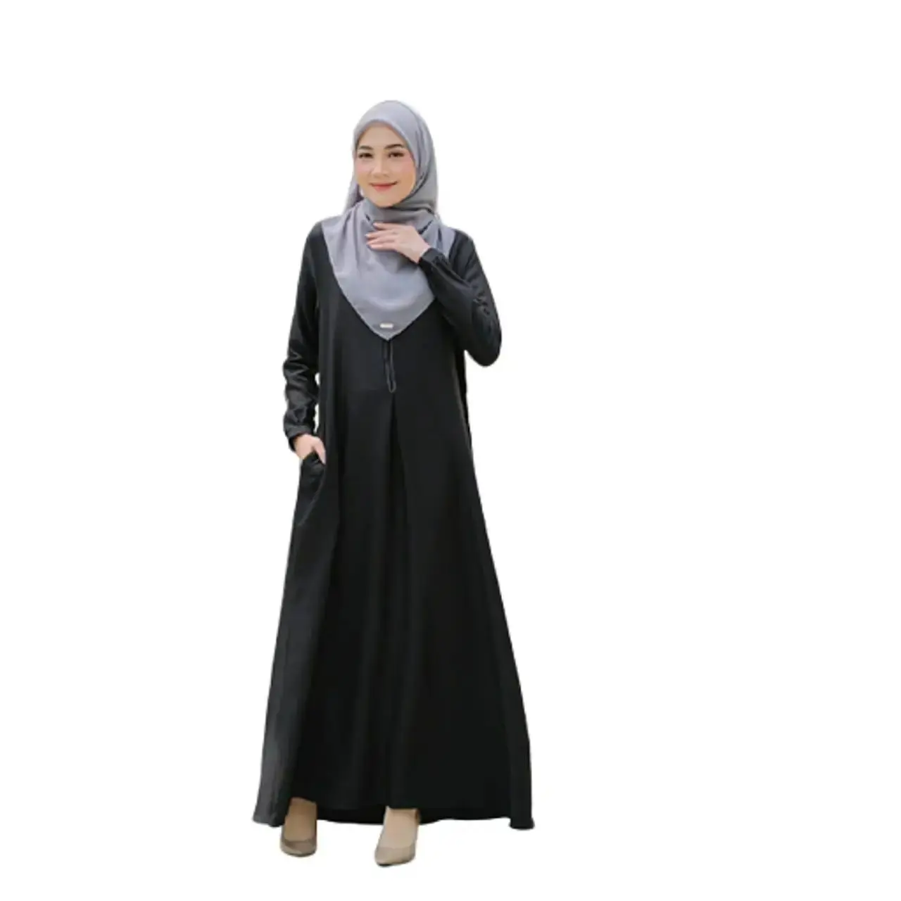 Haliza gamis wanita terbaru 2024 lebaran polos kekinian Army Dress Grey Kancing