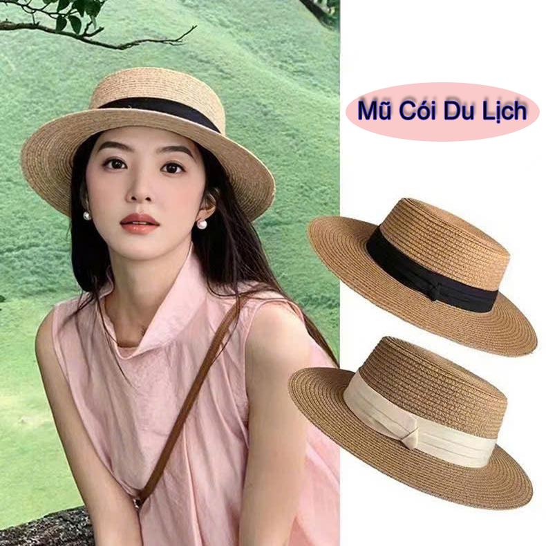  Mũ Cói nữ Phối Đai Vải Phong Cách Trẻ Trung Sang chảnh đi chơi đi Biển đi du lịch mùa hè MU51 