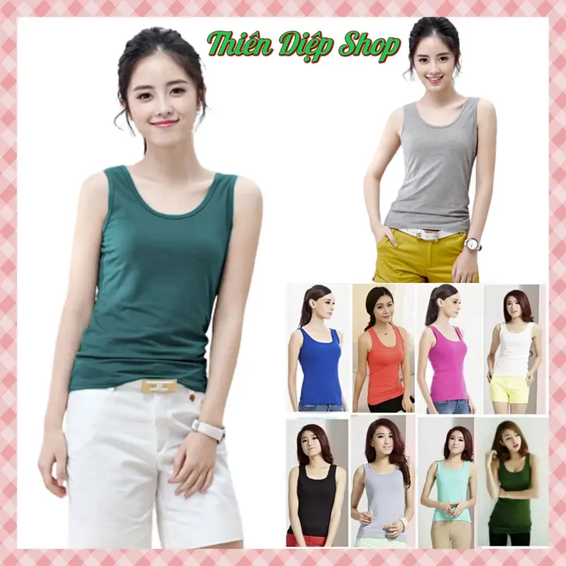 Áo Thun Sát Nách, Áo Ba Lỗ, Nhiều Màu Hàng Bo Ríp Dày Co Giãn Tốt, Thấm hút mồ hôi, Áo Mặc Nhà Thỏa Mái Mát mẽ Nữ Top Women 0