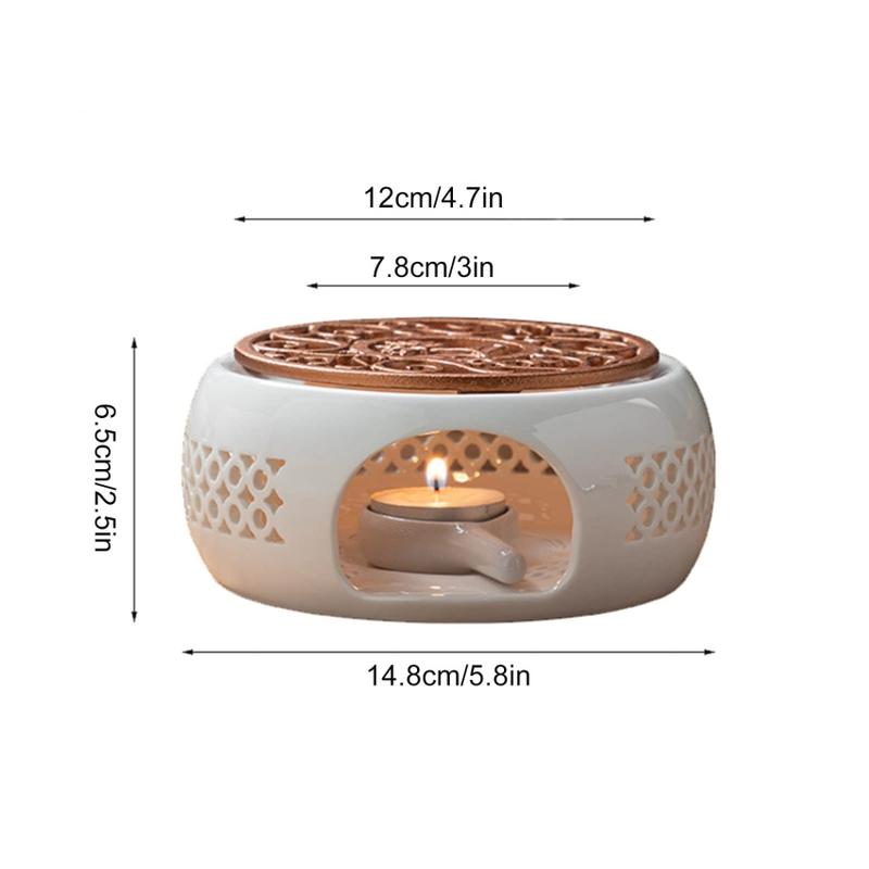 Product Introduction of Teapot Warmer Porcelain Tea Light Heater Tea Light Oven Without Electricity Candles Heating Oven White Teapot Heater Winter Tea Warmer for Home Tea House (with Spoon + Lid) 2