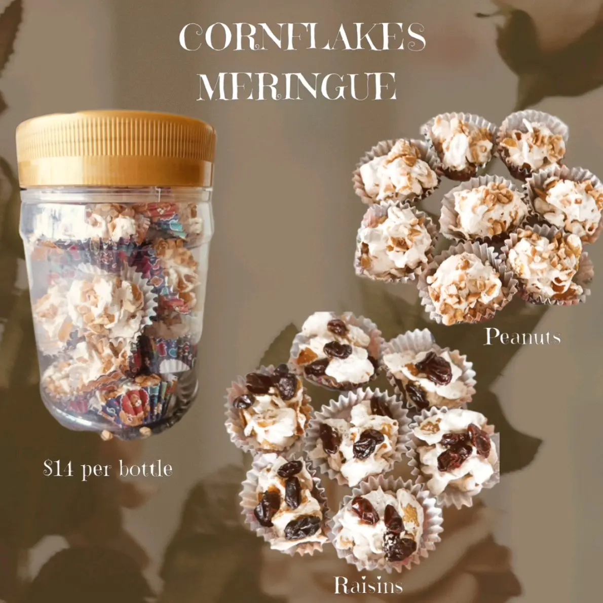 Meringue Cornflakes raisin/ peanut Snack less sweet