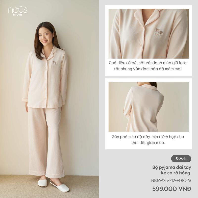 [KOL Nous Mom] Bộ quần áo pyjama dài tay thêu họa tiết gấu chất liệu thấm hút, thoáng mát BST T8 BST T9