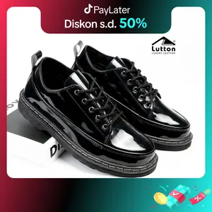 Sepatu Pria Docmart Oxford Lutton – Kulit Sintetis Hitam Doff/Mengkilat – Sol Karet Anti Slip – Sekolah & Kerja Shoes