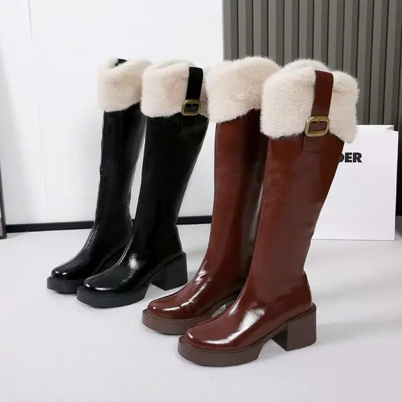  giày bốt da nữ cổ lửng khóa sau gót nhọn kiểu dáng hàn quốc Ngang bắp chân Jean Boot Nhung Len Shoes Chelsea Boots 