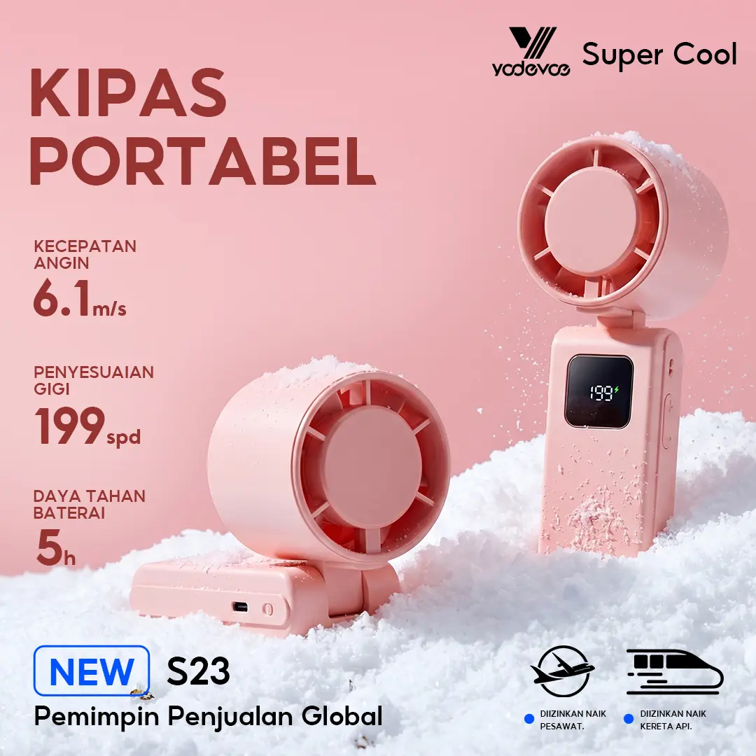 Yodevoe S23 Portable Mini Fan Adjustable 199 Gear 2000mah Turbo Fan Charge Pendinginan Tanpa Kebisingan Cocok Untuk Olahraga Luar Ruangan
