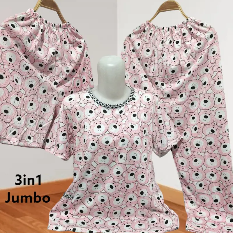 Babydoll Kaos 3in1 Jumbo Piyama model 1 Baju dan 2 celana Gambar Sablon LD 110-120cm 1