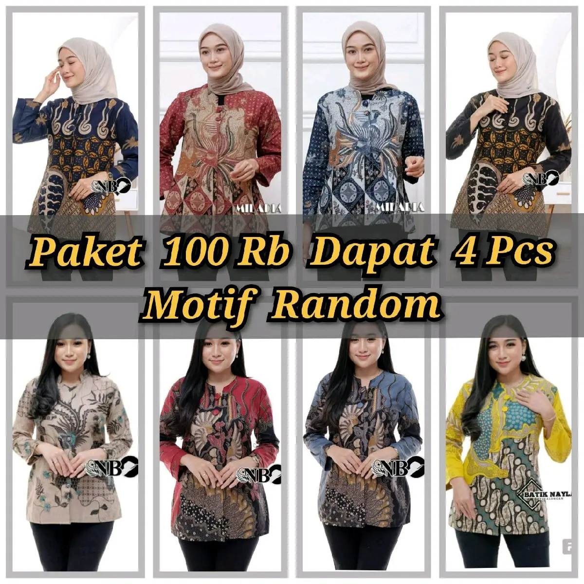 Paket 100 Rb Dapat 4 Pcs Atasan Batik Wanita Lengan Panjang Motif Random