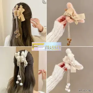 Jepit Aksesoris Rambut Wanita  Jepit Rambut Jedai Rambut Gaya Korea BN4JPT 07  Pompom Halus dan Tali Panjang