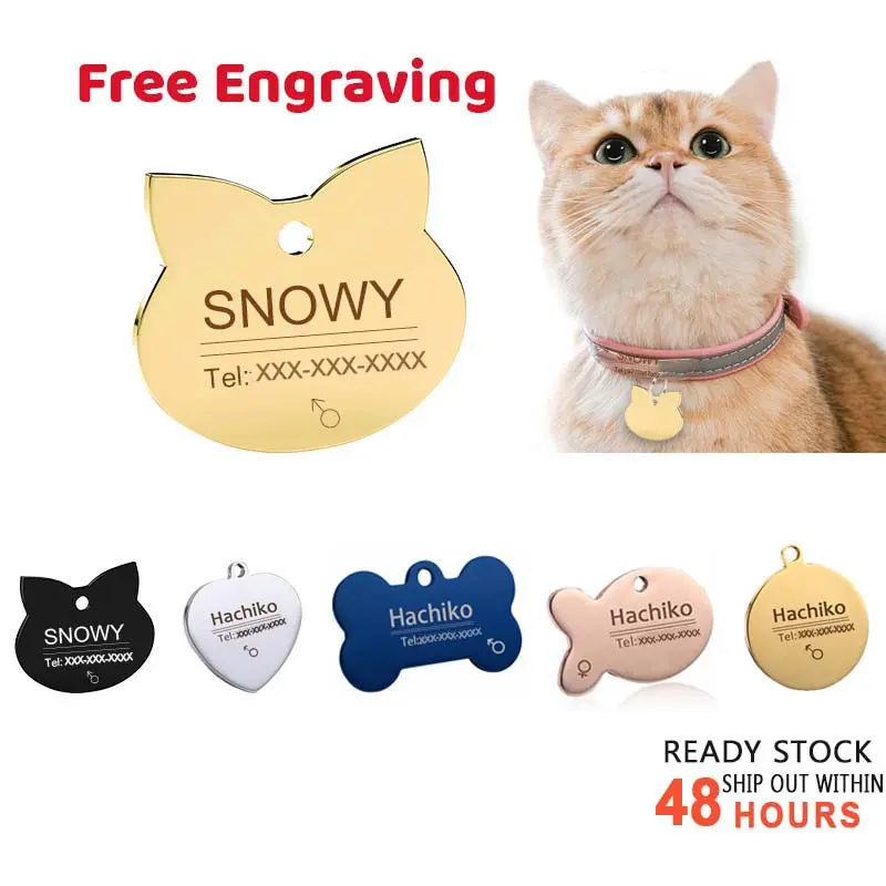 Free engraving Stainless Steel Cat Tag Cat Collar Pendant dog tag dog collar accessories customized tag YP9