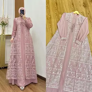Baju Gamis Pesta salvina Dress Brukat Dua Layer Bahan ceruty babydoll mix Brokat Kondangan Lebaran Dewasa Burgundy Mahogany