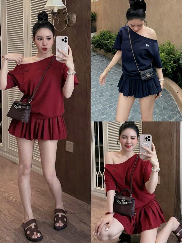 Sét Áo Lệch Vai Chân Váy Xếp Ly Bigsize Kim Ngân hottrend từ 45-90kg