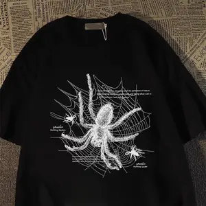 Tshirt Oversize Baju Kaos Pria Distro Original 100% Tebal Net Laba -Laba Knot pencetakan Gaya Amerika Retro Kaos Pria Keren Kece Katun 100% Cotton