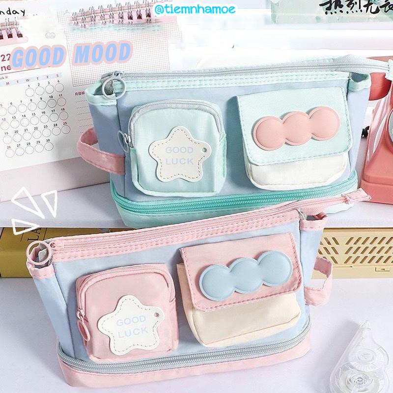 Túi đựng bút, túi bút Good Mood 2 tầng form to rộng, chất vải dù vừa máy tính, thiết kế mới phù hợp học sinh, sinh viên, văn phòng