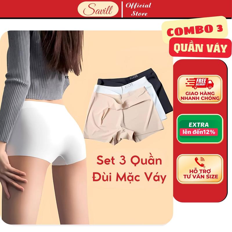 Combo 3 Quần su mặc váy thoáng mát, Set 3  Quần đùi mặc trong váy ôm body, không lộ viền SAVILL V8205 Nữ Women Voan Voi