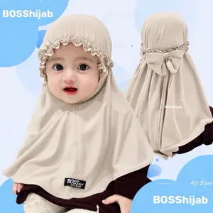 Jilbab Bayi Pita ricis Kerut AZURA Hijab Instan dengan Aksesoris Pita dan Kerut Renda untuk Usia 0-2 Tahun Bahan Nyaman dan Tidak Gerah