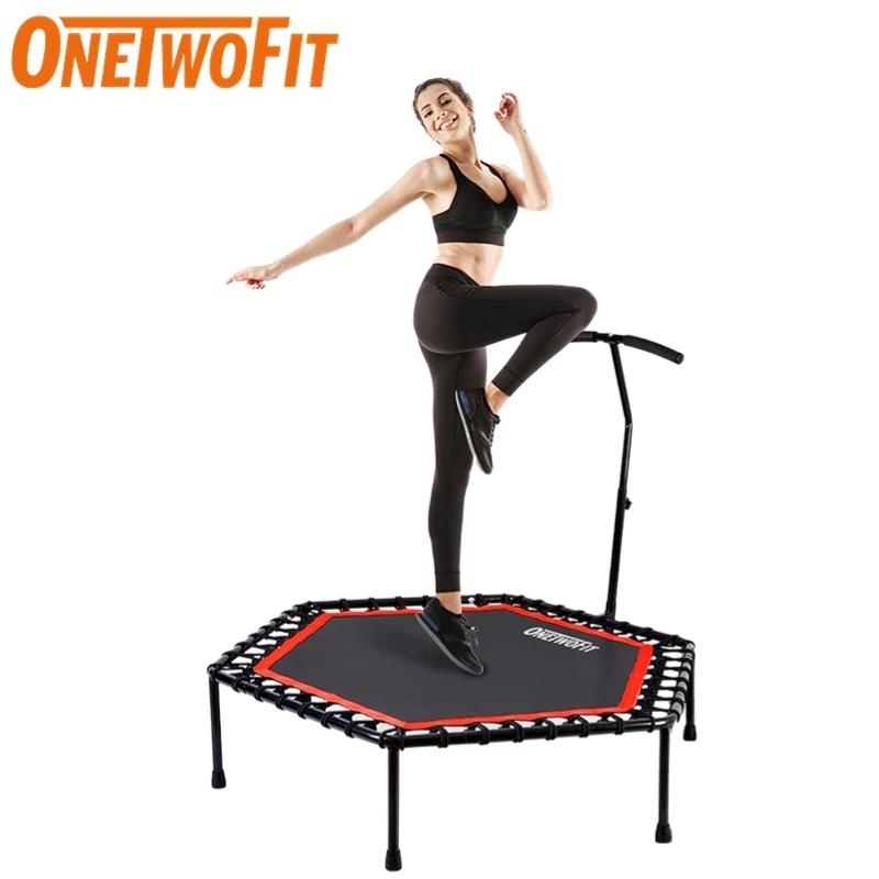  OneTwoFit Trampoline Tấm bạt lò xo Có tay cầm 136cm điều chỉnh chiều cao Sport thép không gỉ lưới PP 42 dây thun Tải trọng 150kg Màu xanh lam và xanh lục 
