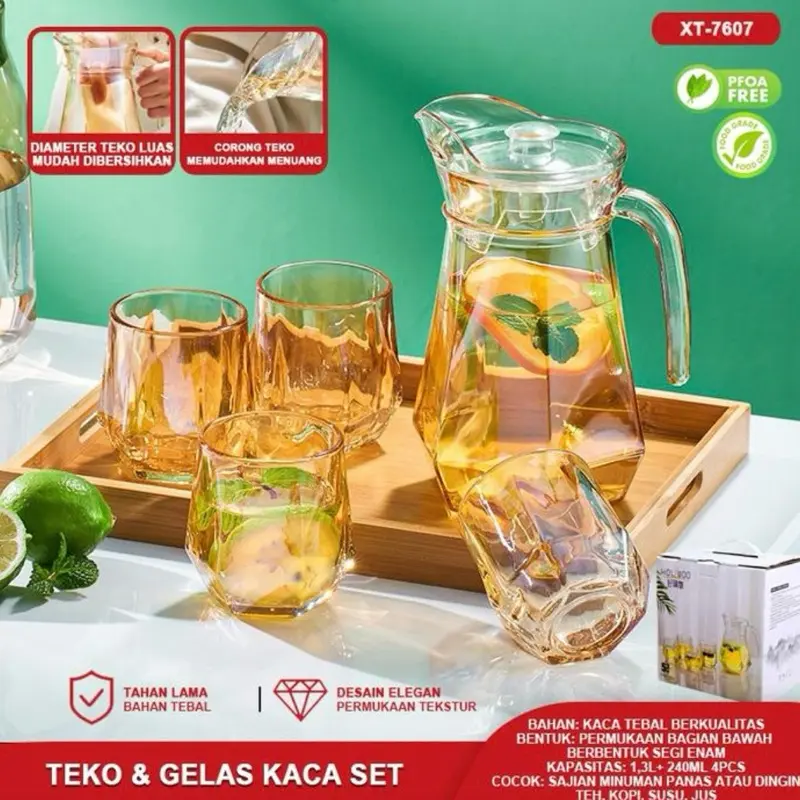 Teko air kaca diamond set 5 in 1 teko kaca jug picther glass kettle