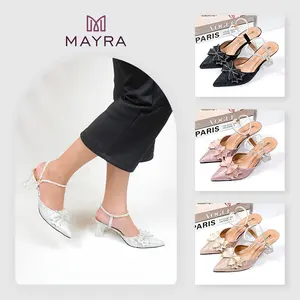 Mayra - Adinda sepatu pesta wanita pita kupu kupu depan sepatu heels wanita hak kaca 7cm terbaru