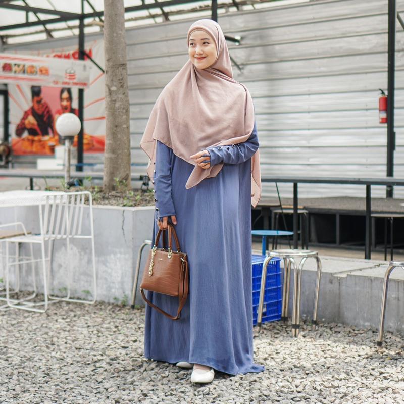 Zulfa Abaya Gamis Simple Wanita Syari Dress Basic Bahan Crinkle Airflow – Bahan Premium untuk Busui dan Wudhu Friendly dengan Model Cuttingan A-Line 3