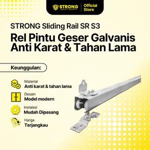 STRONG Rel Pintu Geser Sliding Rail SR S3 | Rel Pintu Sliding Galvanis Anti Karat & Kokoh | Sliding Door Rail Set Rumah & Kantor | Rel Pintu Dorong Galvanis Tahan Lama | Ukuran S4 2M, S5 2.4M, S6 3M | Aksesoris Pintu Geser Modern