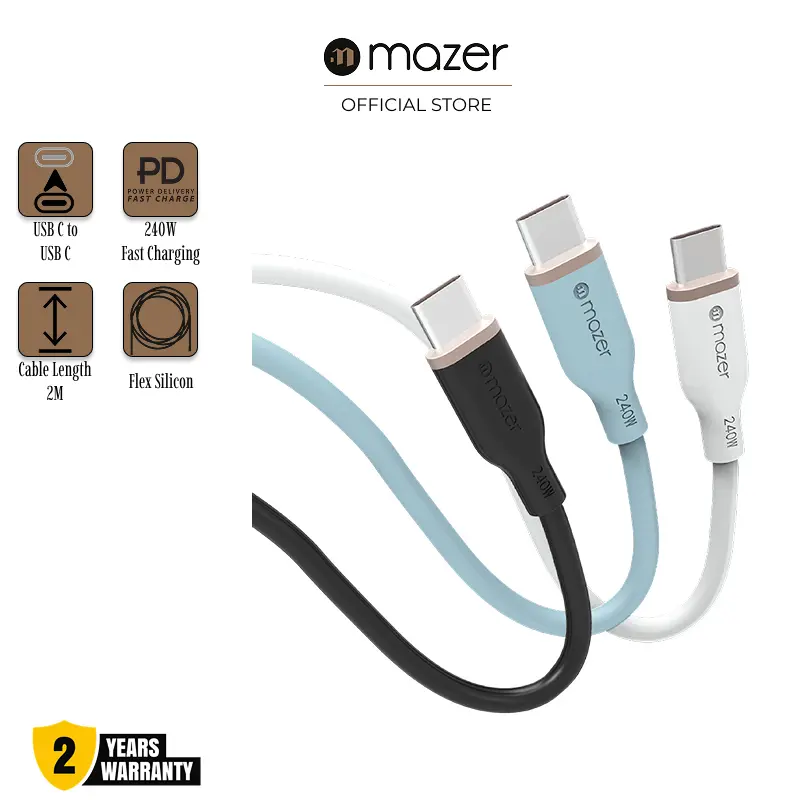 Mazer 240W USB C Cable, Type C Power Delivery Super Fast Charging Cord, Flex Cable, Fast Charging for iPhone 16 Pro Max/15, MacBook Pro, iPad Pro, Dell, Chromebook, Pixel, Galaxy S24, Switch