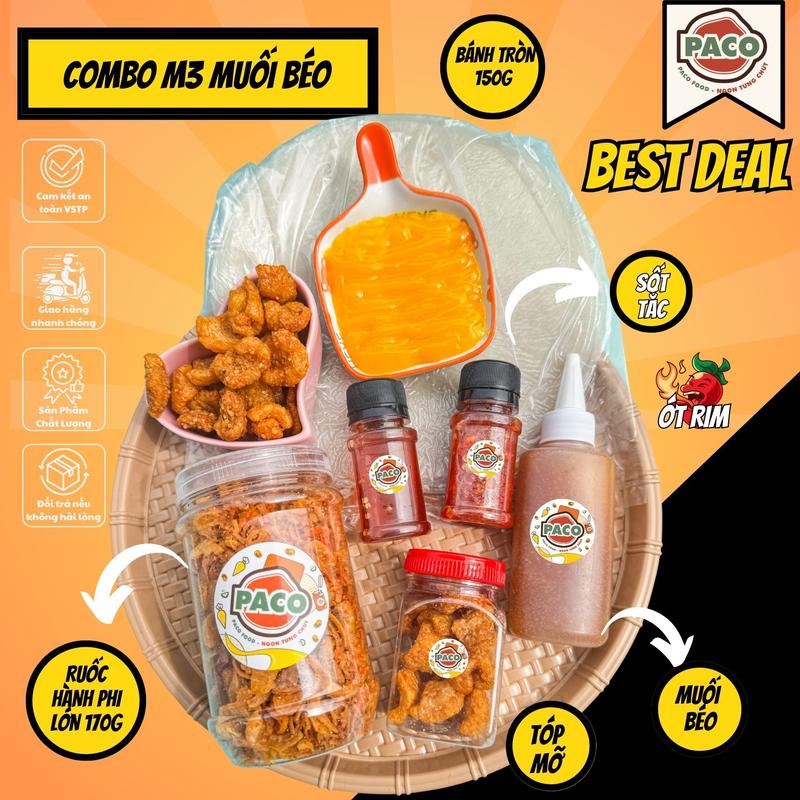 M3 KÈM HỦ RUỐC TO CÓ MUỐI BÉO combo bánh tráng phơi sương bơ phô mai M3 paco food đầy đủ topping bánh tráng kèm tóp mỡ kèm sốt-đồ ăn vặt snacks