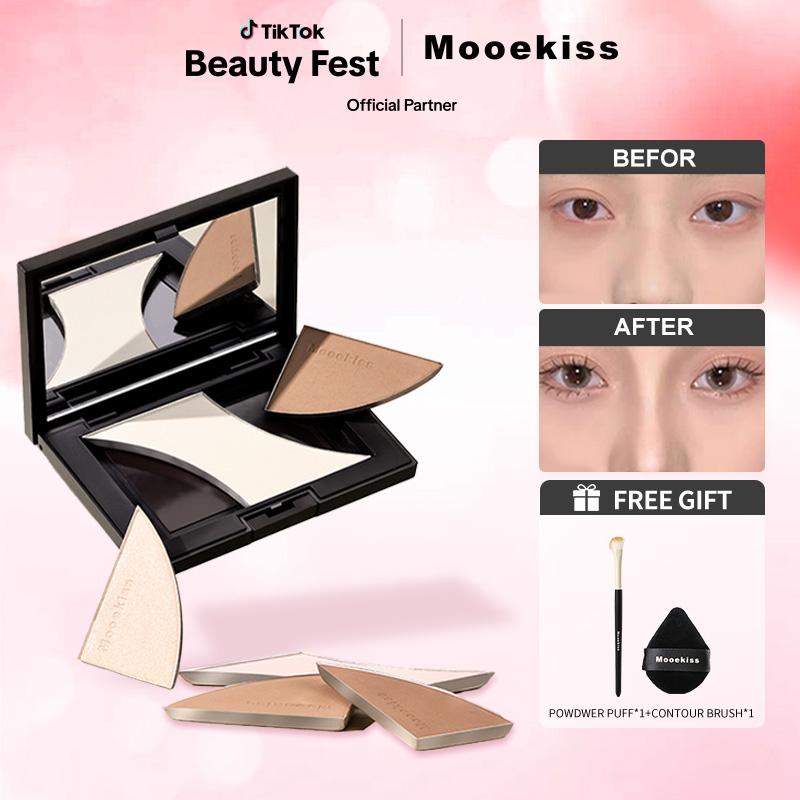 [DUNG TÍCH SIÊU LỚN 16.5g] Mooekiss Bảng phấn Bắt Sáng Và Tạo Khối Tự Mỹ Phẩm Women Nhiên Lâu Trôi Chống Nước 3 Colors 16.5g*1+【tặng  Cọ tạo khối*1+【tặng bông trang điểm và*1