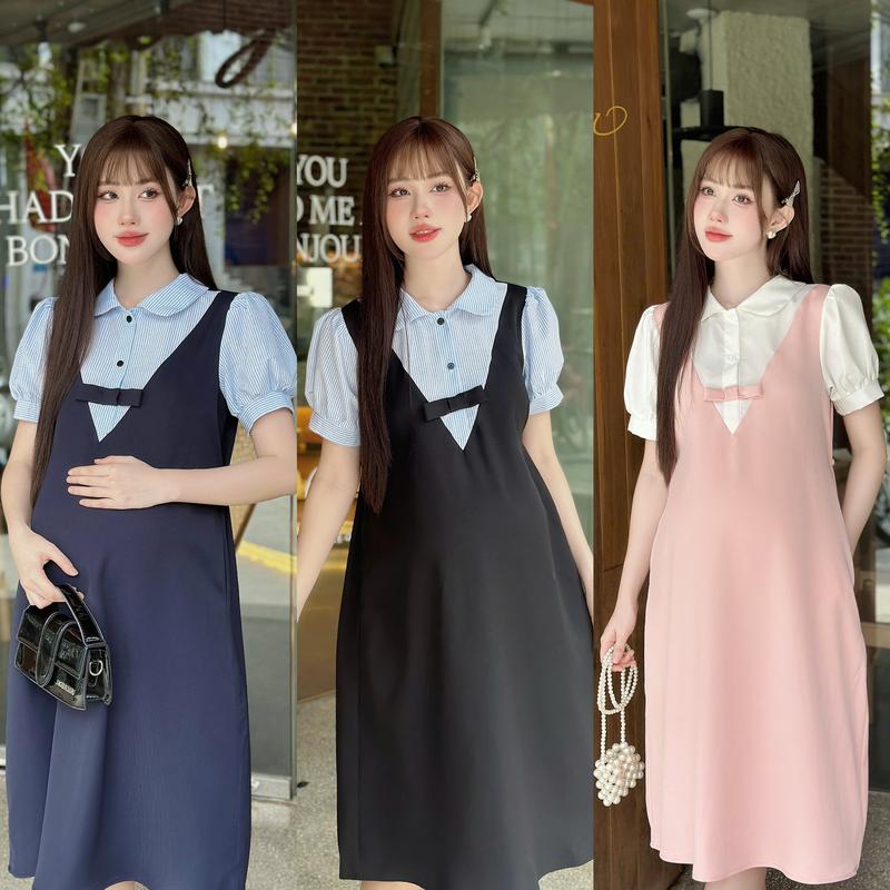 [Mami] Đầm Bầu Váy Bầu công sở thiết kế dáng suông A dài, chất liệu thái chéo cao cấp có túi 2 bên