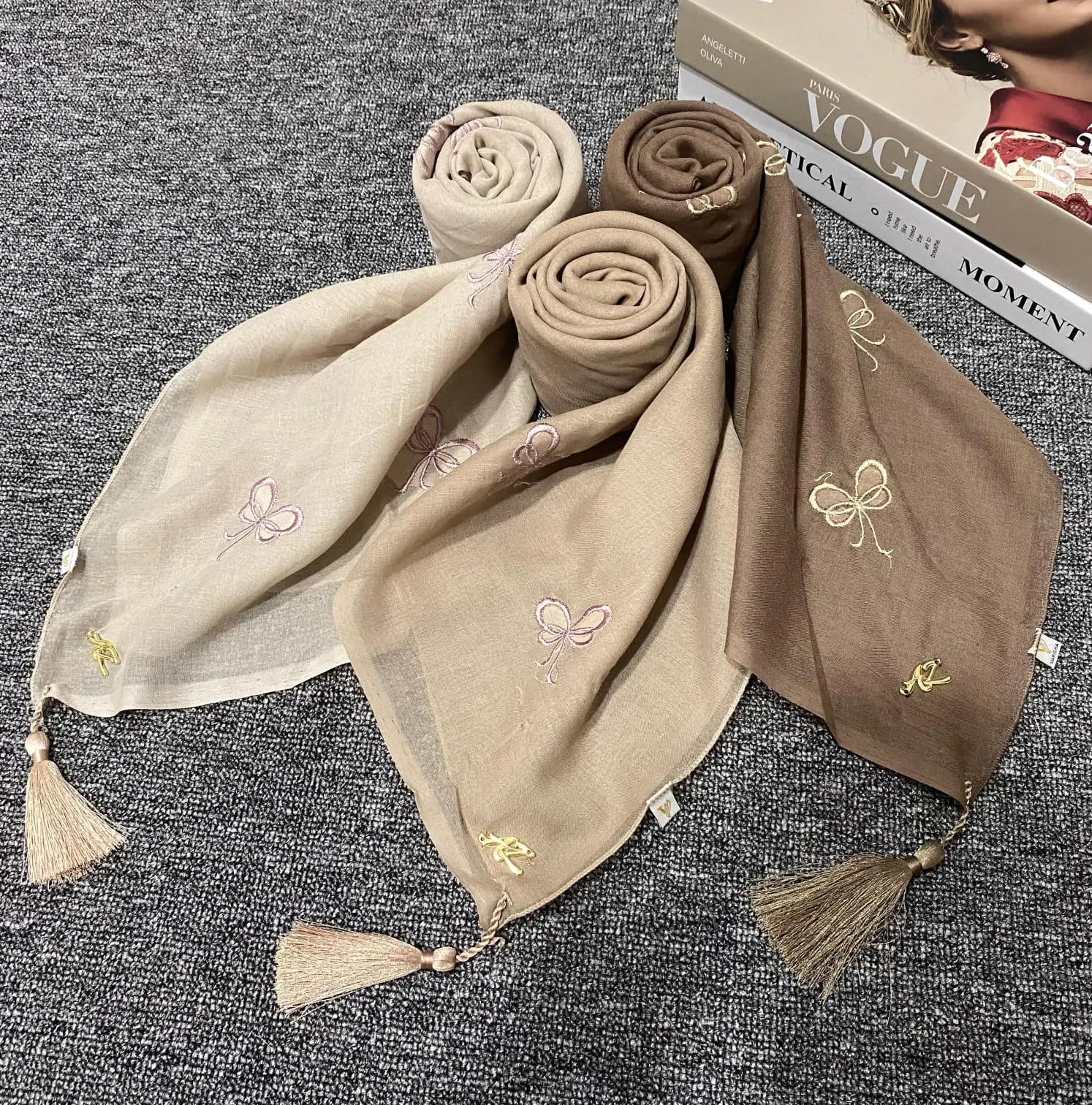 Kerudung Segi Empat Paris Bordir Pita Mini Coquette Jambul Hijab Segiempat Paris Jadul Nayla Hija'b
