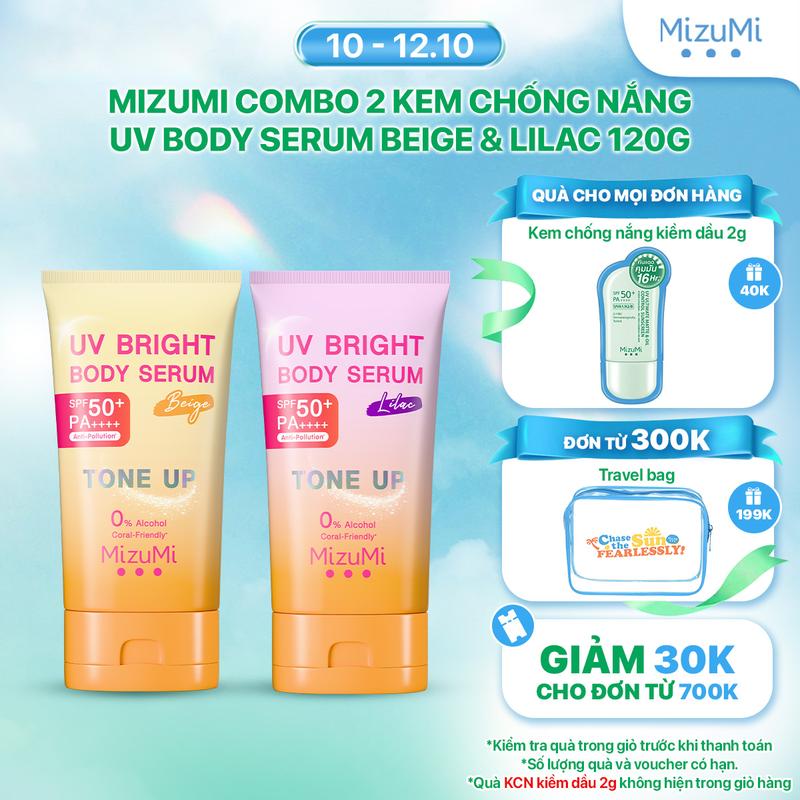 Combo 2 Kem chống nắng MizuMi UV Body Serum Tone Up Beige/ Lilac 120g