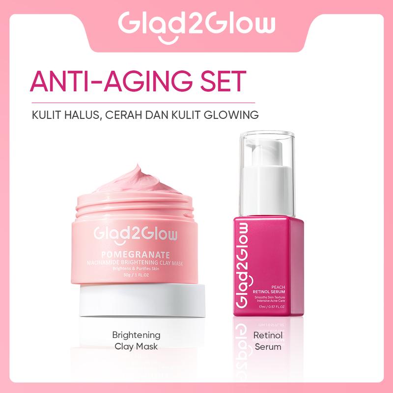 Glad2Glow 2in1 Clay mask+Serum- Glowing Anti-Acne Barrier Dark spot Bright VitaC Kit - Serum clay mask Blueberry Ceramide Centella Acid Berjerawat Memudarkan Mencerahkan Pencerah Wajah Dark Extract Niacinamide Melembutkan Exfoliating Hitam 2