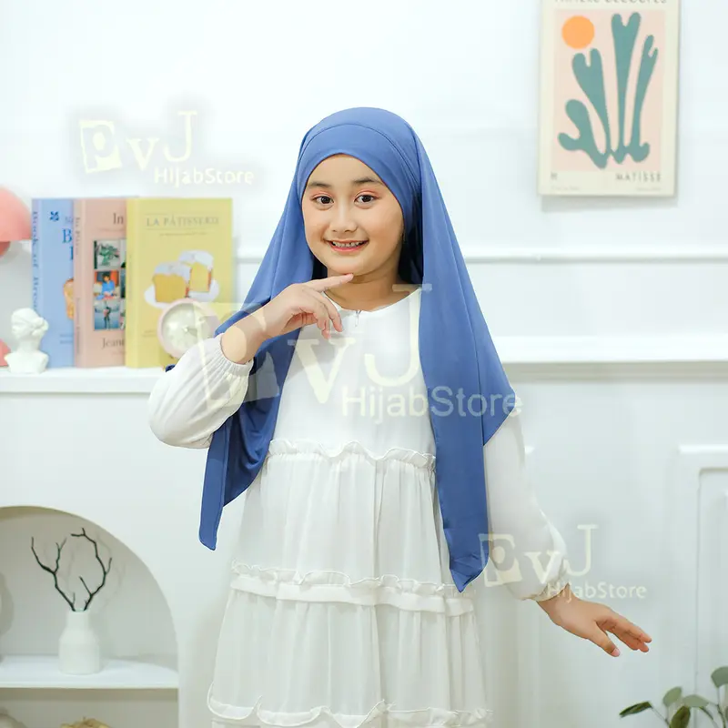 Hijab Anak Segitiga Malay jr Jersey | Jilbab Segitiga Tali Malay Inner Bando | Kerudung Anak sekolah 5-12 thn 2