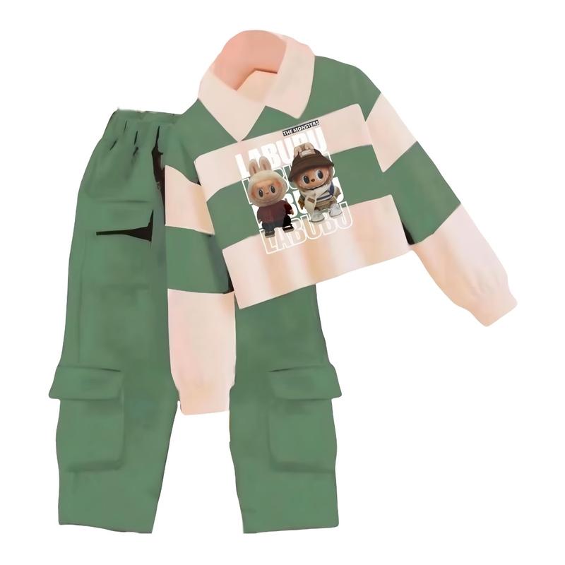 Product Introduction of Baju labubu anak lengan panjang set celana joger model kerah usia 3-12 tahun Setelan Fashion 5