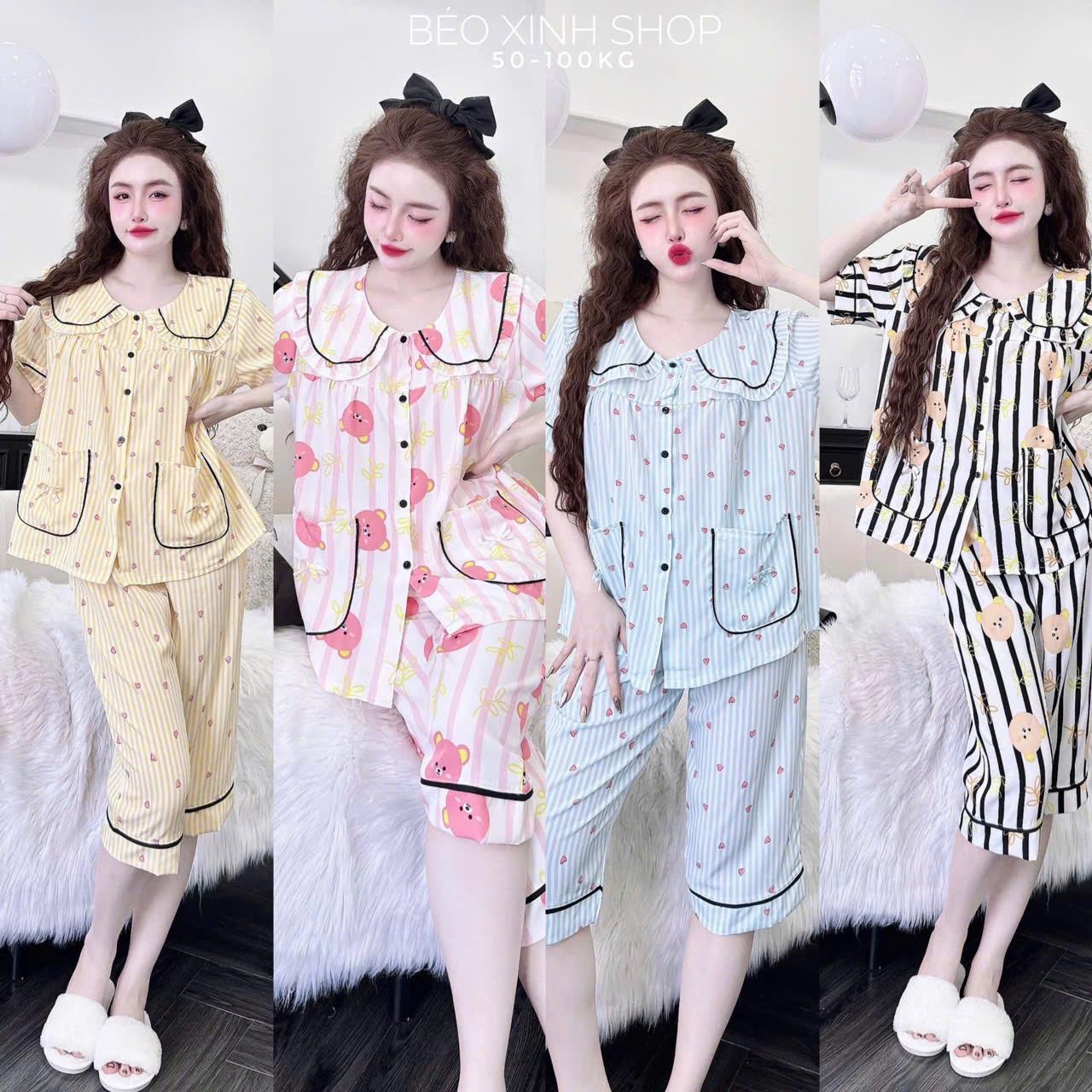 Đồ Bộ - Đồ Ngủ Lửng Pijama Bigsize 50-100kg Vải Lụa Nhật Phối Cổ Bèo Tiểu Thư Mềm Mịn Mát Nữ Women Quần Ngủ Áo Ngủ - A.5220