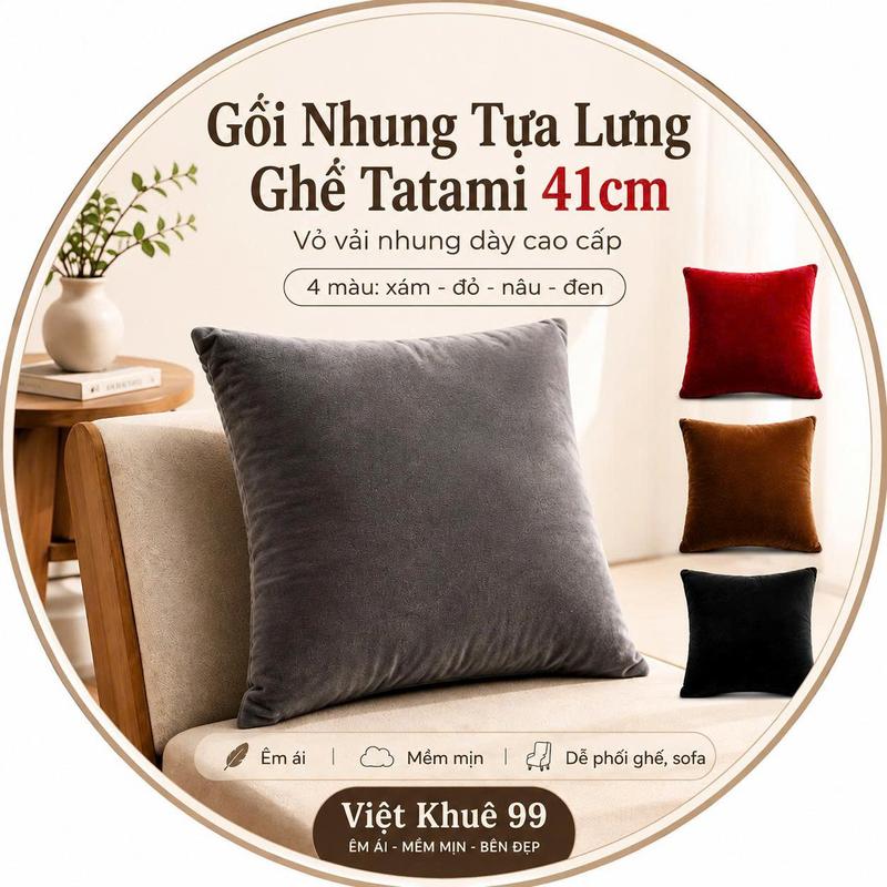 Gối Tựa Sofa Nhung Trơn, Gối Vuông Kê Lưng Văn Phòng Chất Liệu Nhung Mềm Mịn vietkhue99