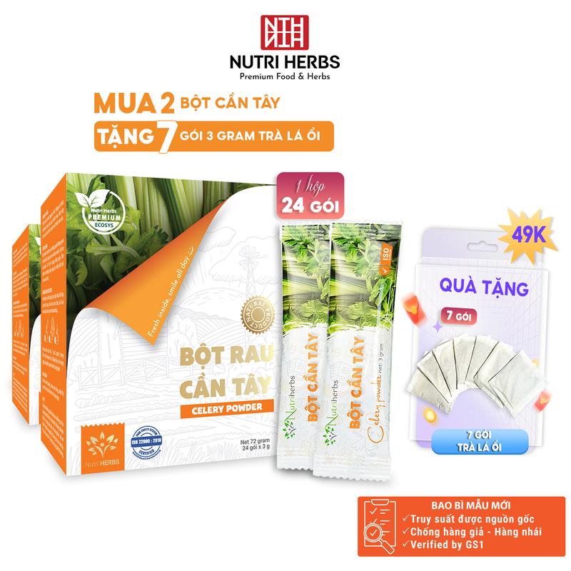 Tặng Trà Lá Ổi 2 Hộp Bột Cần Tây Nguyên Chất Nutri HERBS Không Đường - Hộp 24 gói x 3 gram