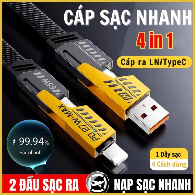 Dây sạc siêu nhanh 4 trong 1 chống gẫy siêu bền tốc độ sạc siêu nhanh bảo hành…