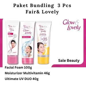 Paket Hemat 3 Pcs Fair and Lovely ( Glow and Lovely ) Facial Foam - Face Cream - Sunscreen Perawatan Wajah
