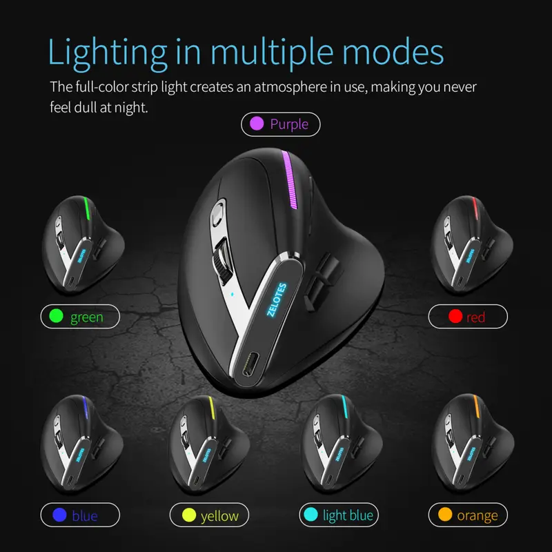 Zelotes F36 Wireless Vertical Mouse Programmable Bluetooth 5.0 USB 2.4G 5