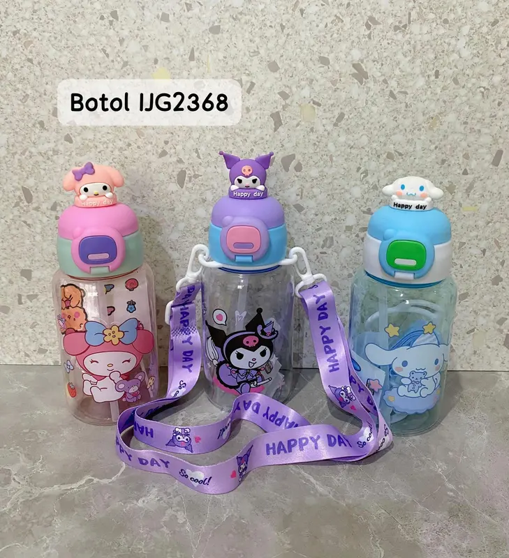 [Mskshop] Botol Minum Motif Sanrio Tali Panjang Handle Kuromi 650ml/ Botol Minum Anak Sekolah 1