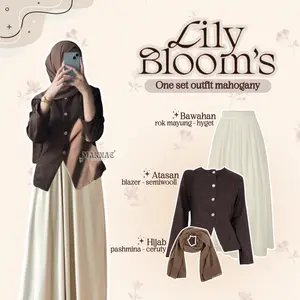 Setelan Brownie One Set ( Blazer Wanita + Rok Mayung + Pashmina ) Outfit Hijab Korean Style LQ010 Baju Perempuan
