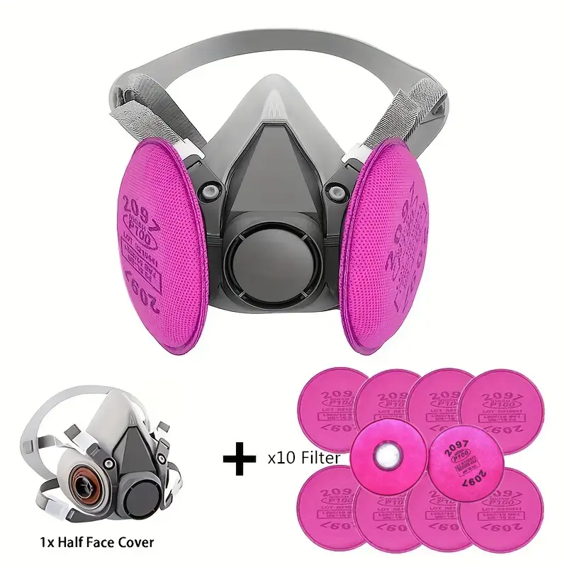 6200 Gas mask Half Face Respirator Mask with 2091 Filters - Reusable Silicone & Plastic Gas Mask for Dust, Vapors, Paint, Welding & Woodworking - Recyclable Material with Pull-on Closure