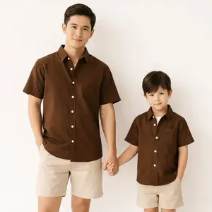 Couple Kemaja Ayah dan Anak Laki laki Warna Burgundi Sage | Kemeja Ayah dan Anak Laki Laki Polos Warna Biru Hijau Katun Panjang