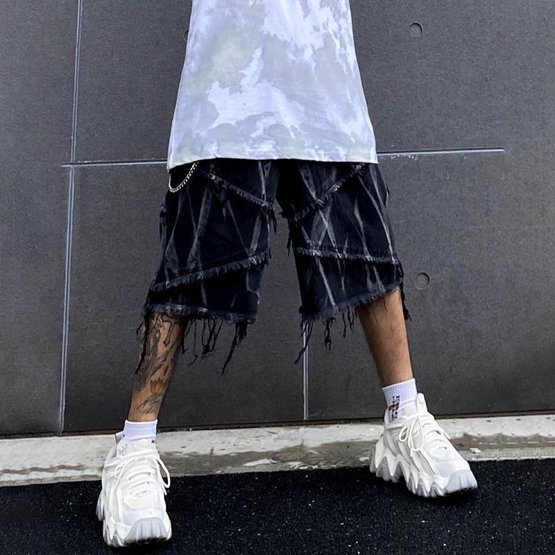 Quần Denim, Phong Cách Đường Phố Mỹ Mùa Hè Cổ Điển Goth Tie-Dye, Quần Đùi Vibe Đường Phố Cao Cấp Hợp Xu hướng Dành Cho Nam Giới, Thủ Công Giặt 2