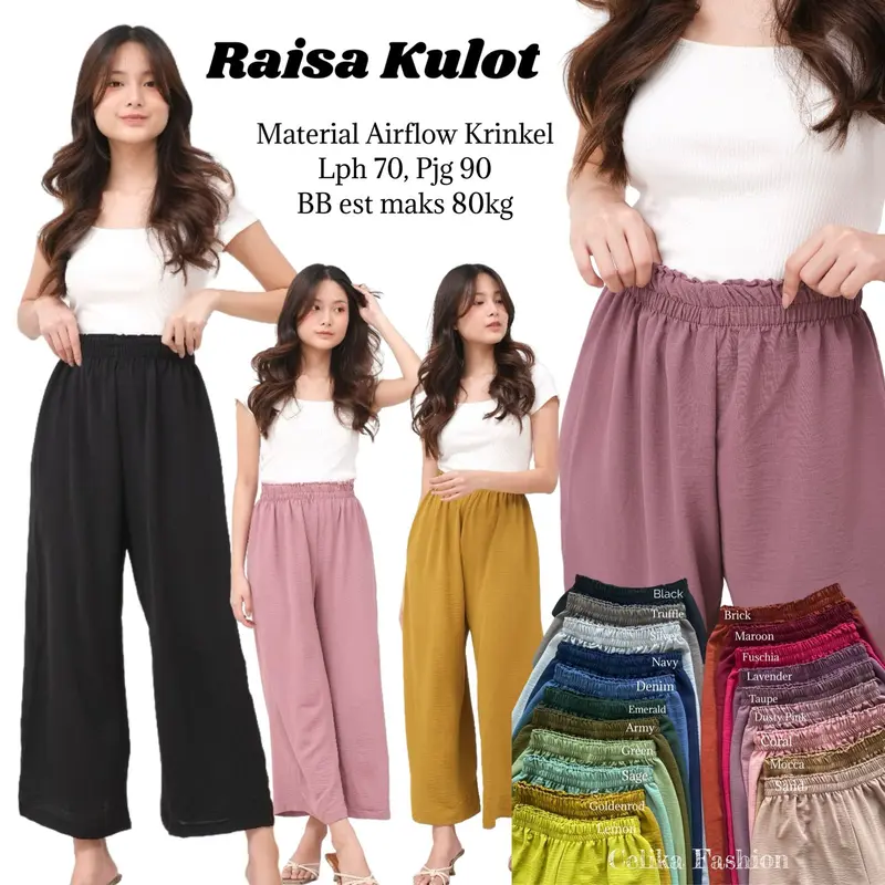 CELIKA || RAISA Celana Kulot Wanita Airflow Krinkel Premium | Celana Kulot Raisa Button | Celana Kulot Polos Premium 0