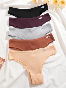 Tangas brasileños de cintura en V acanalados para mujer, paquete de 5 piezas de ropa interior cómoda y transpirable, tangas para uso diario para mujer