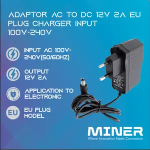 Adaptor AC to DC 12v 2A EU Plug Charger Input 100V - 240V