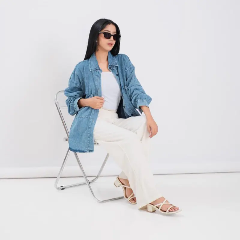 Kemeja wanita oversize  | kemeja jumbo | kemeja premium |bisa cod Atasan Panjang Cewek Jeans Kancing