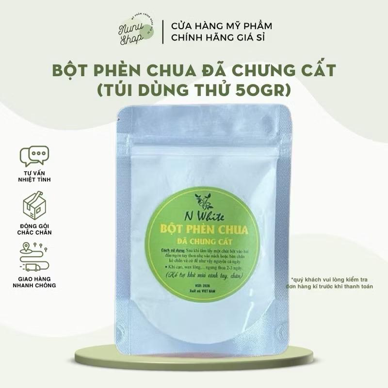 TÚI Bột Phèn Chua Chưng Cất Khử Mùi Không Mùi 50gram Có Che Tên Sản Phẩm